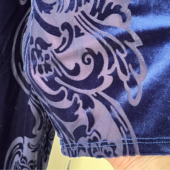 NWT Marina Royal Blue Stretch Velvet Burnout Placement Print Dress Size 18W - Picture 6 of 11